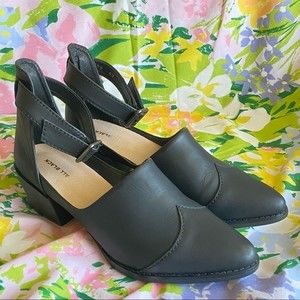 Anthropologie All Black Footwear Leather Block Heels with Ankle Strap